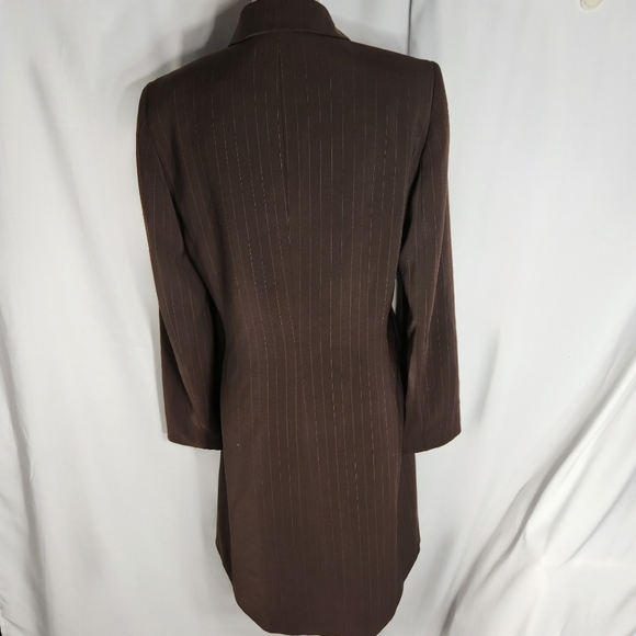 TAHARI Arthur S. Levine Brown Pinstripe Long Blazer Jacket Size 8 - Picture 4 of 7